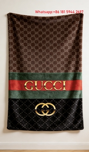 Gucci Gold Logo & GG Monogram Web Stripe Flannel Blanket throw blanket IMG_2637